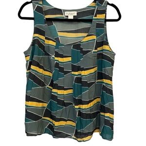 Anthropologie Geometric Tank Top - Teal and Yellow